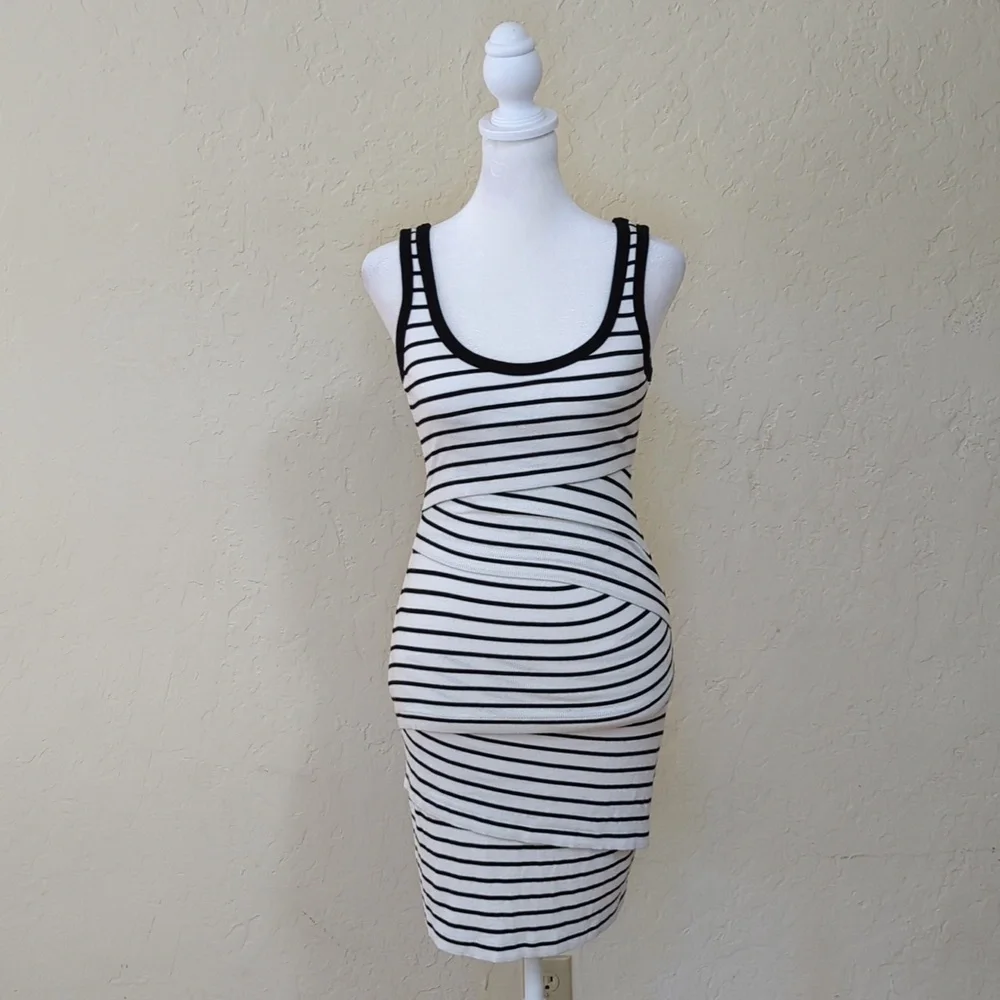 Bailey 44 White Black Striped Ribbed Tiered Tank Mini Dress Size XS - Picture 1 of 9